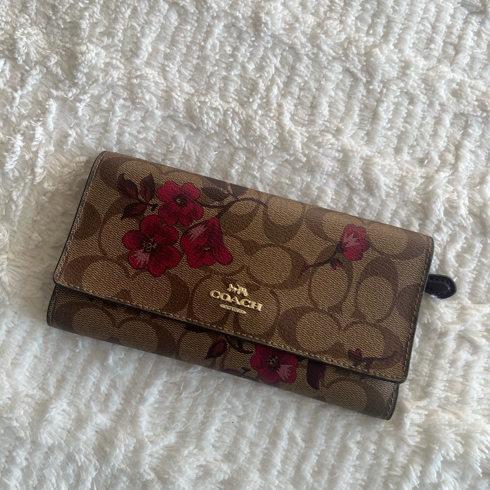 Coach Tan and Red Floral Women's Wallet